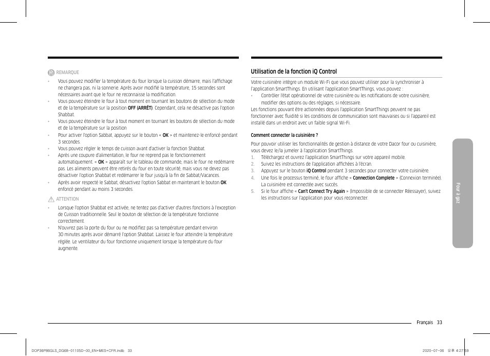Utilisation de la fonction iq control | Dacor Transitional 36 Inch Freestanding Gas Smart Range Use & Care Manual User Manual | Page 145 / 168