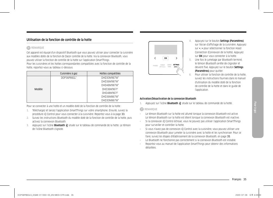 Utilisation de la fonction de contrôle de la hotte | Dacor Transitional 36 Inch Freestanding Gas Smart Range Use & Care Manual User Manual | Page 147 / 168