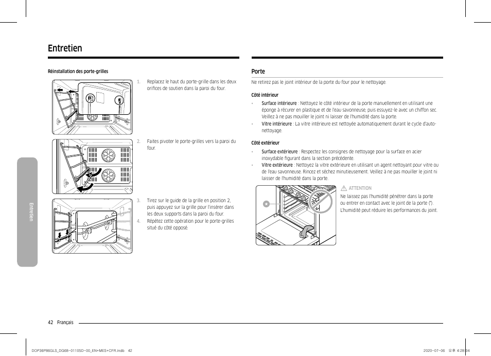 Porte 42, Entretien | Dacor Transitional 36 Inch Freestanding Gas Smart Range Use & Care Manual User Manual | Page 154 / 168