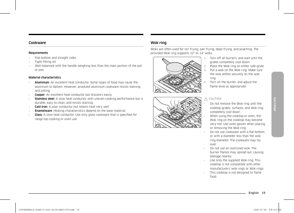 Cookware 19 wok ring | Dacor Transitional 36 Inch Freestanding Gas Smart Range Use & Care Manual User Manual | Page 19 / 168
