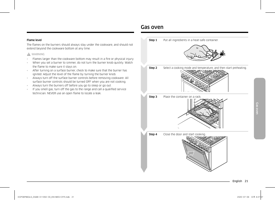 Gas oven | Dacor Transitional 36 Inch Freestanding Gas Smart Range Use & Care Manual User Manual | Page 21 / 168