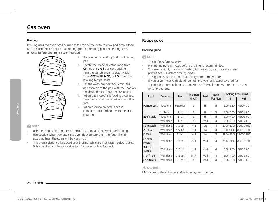 Recipe guide, Gas oven | Dacor Transitional 36 Inch Freestanding Gas Smart Range Use & Care Manual User Manual | Page 26 / 168