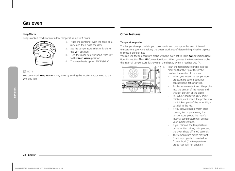 Other features, Gas oven | Dacor Transitional 36 Inch Freestanding Gas Smart Range Use & Care Manual User Manual | Page 28 / 168