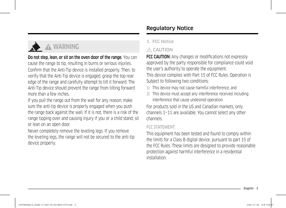 Warning | Dacor Transitional 36 Inch Freestanding Gas Smart Range Use & Care Manual User Manual | Page 3 / 168