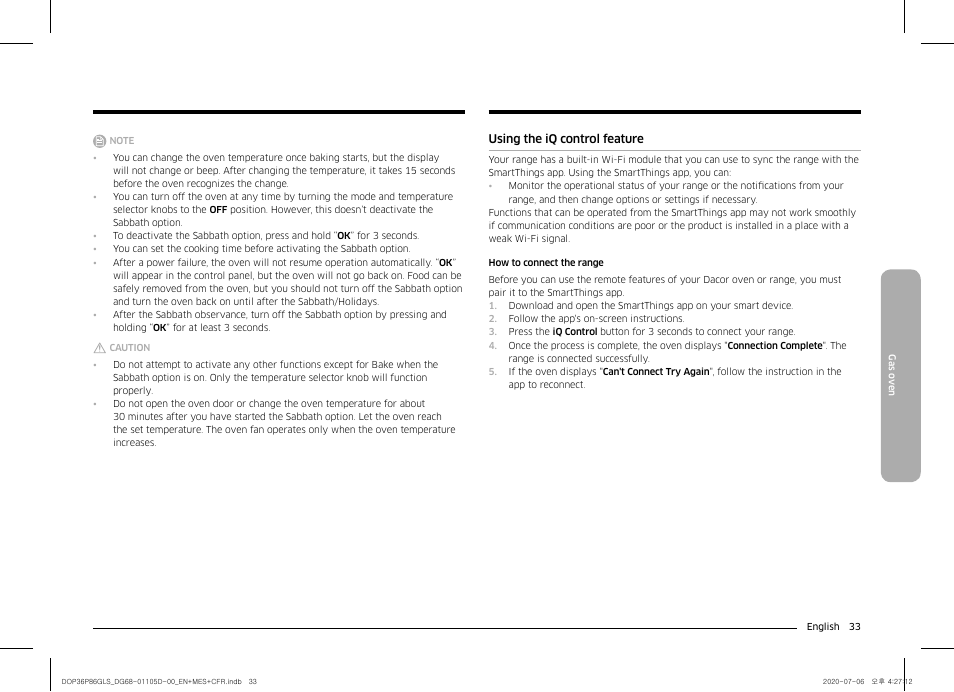 Using the iq control feature | Dacor Transitional 36 Inch Freestanding Gas Smart Range Use & Care Manual User Manual | Page 33 / 168