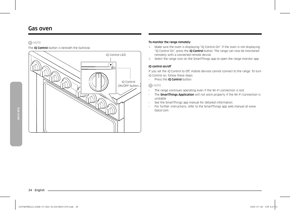 Gas oven | Dacor Transitional 36 Inch Freestanding Gas Smart Range Use & Care Manual User Manual | Page 34 / 168