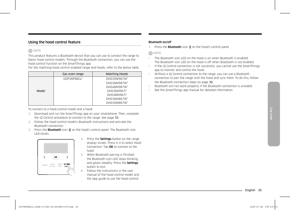 Using the hood control feature | Dacor Transitional 36 Inch Freestanding Gas Smart Range Use & Care Manual User Manual | Page 35 / 168