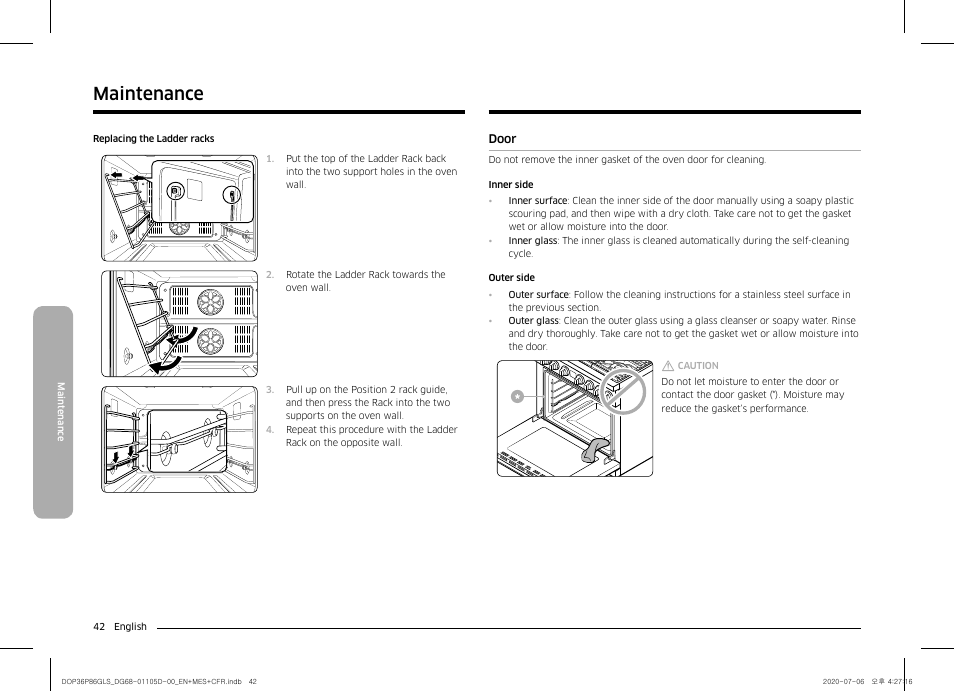 Door 42, Maintenance | Dacor Transitional 36 Inch Freestanding Gas Smart Range Use & Care Manual User Manual | Page 42 / 168