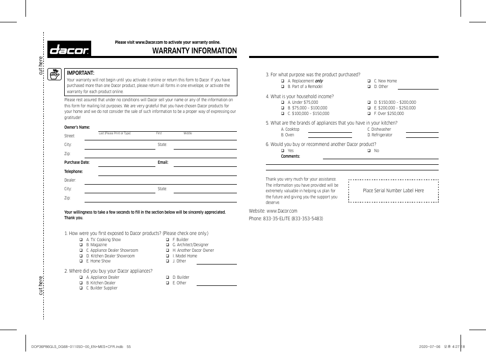 Warranty information | Dacor Transitional 36 Inch Freestanding Gas Smart Range Use & Care Manual User Manual | Page 55 / 168