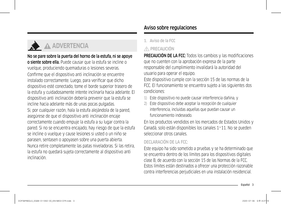 Advertencia | Dacor Transitional 36 Inch Freestanding Gas Smart Range Use & Care Manual User Manual | Page 59 / 168