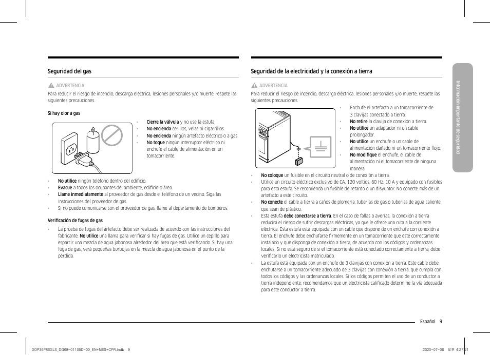 Seguridad del gas | Dacor Transitional 36 Inch Freestanding Gas Smart Range Use & Care Manual User Manual | Page 65 / 168