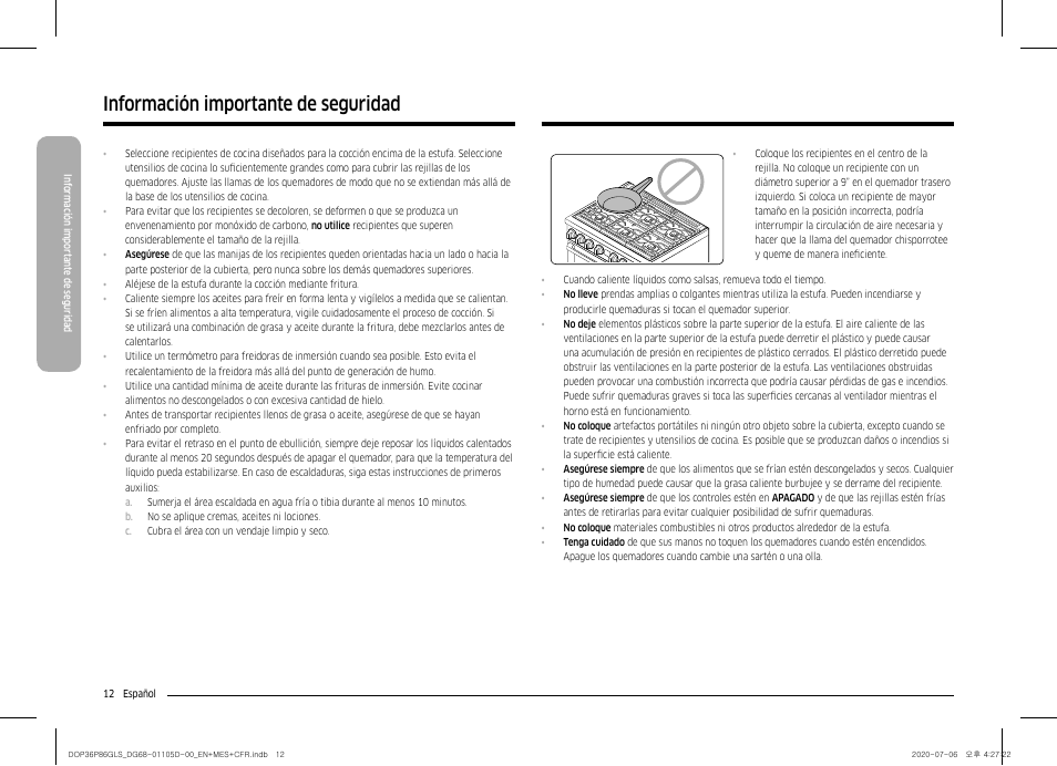 Información importante de seguridad | Dacor Transitional 36 Inch Freestanding Gas Smart Range Use & Care Manual User Manual | Page 68 / 168