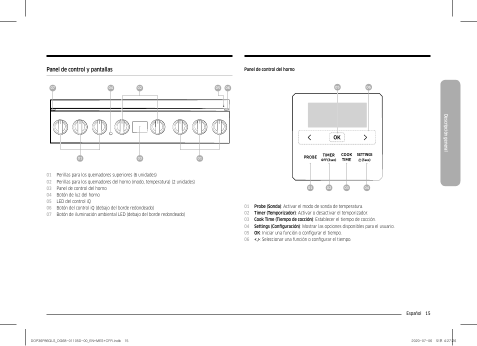 Panel de control y pantallas | Dacor Transitional 36 Inch Freestanding Gas Smart Range Use & Care Manual User Manual | Page 71 / 168