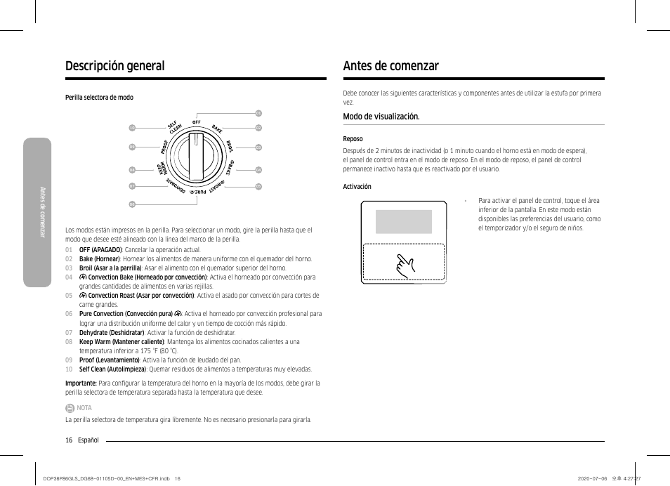 Antes de comenzar, Modo de visualización, Antes de comenzar descripción general | Dacor Transitional 36 Inch Freestanding Gas Smart Range Use & Care Manual User Manual | Page 72 / 168