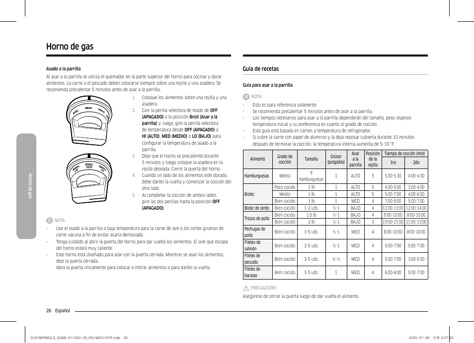 Guía de recetas, Horno de gas | Dacor Transitional 36 Inch Freestanding Gas Smart Range Use & Care Manual User Manual | Page 82 / 168