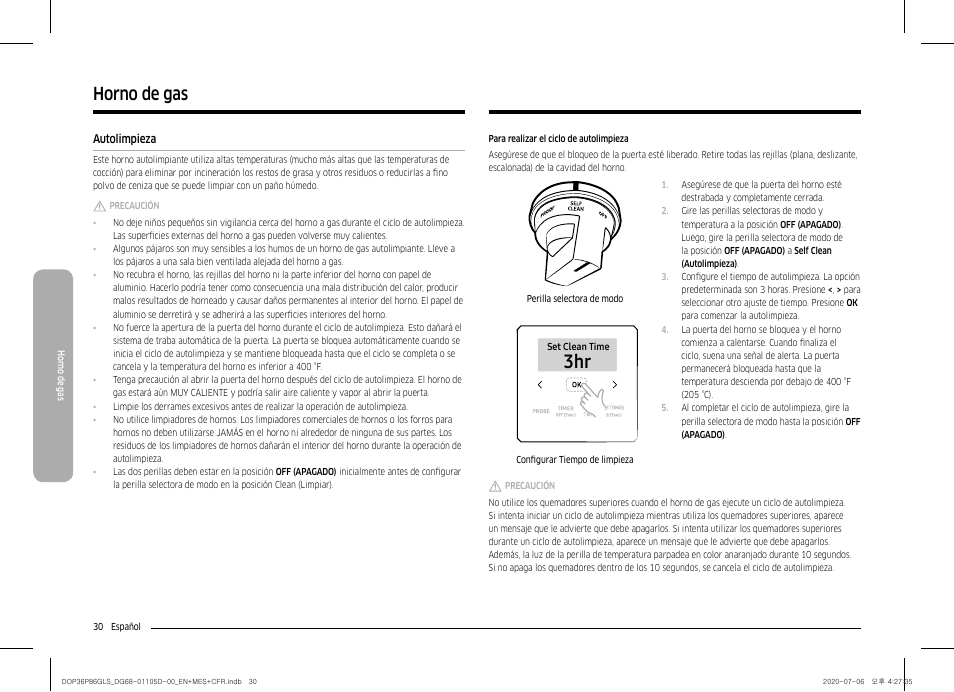 Autolimpieza 30, Horno de gas | Dacor Transitional 36 Inch Freestanding Gas Smart Range Use & Care Manual User Manual | Page 86 / 168