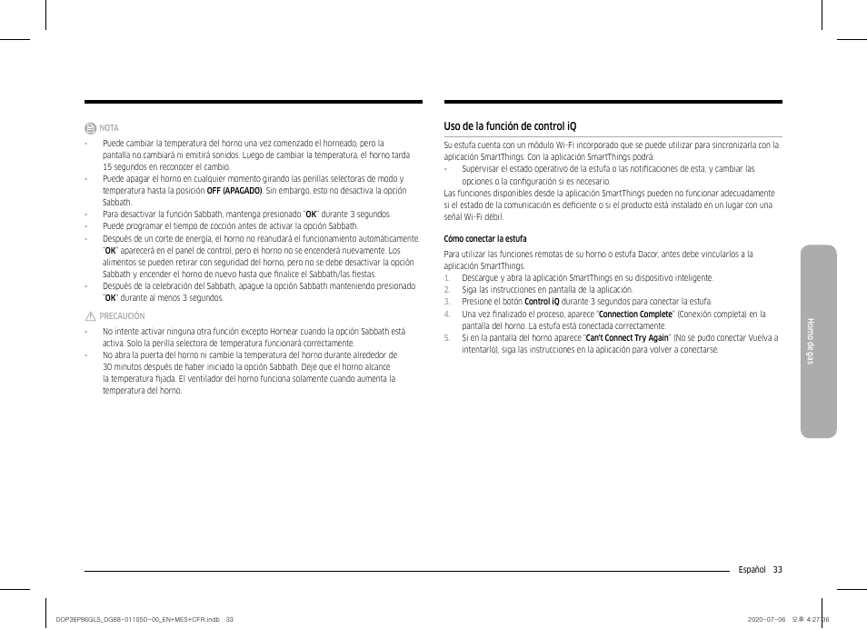 Uso de la función de control iq | Dacor Transitional 36 Inch Freestanding Gas Smart Range Use & Care Manual User Manual | Page 89 / 168