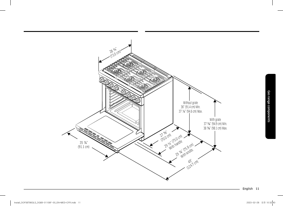 Dacor Transitional 36 Inch Freestanding Gas Smart Range Install Guide User Manual | Page 11 / 96