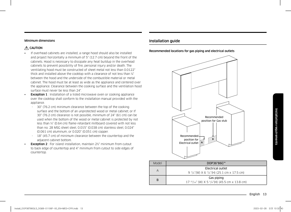 Installation guide | Dacor Transitional 36 Inch Freestanding Gas Smart Range Install Guide User Manual | Page 13 / 96