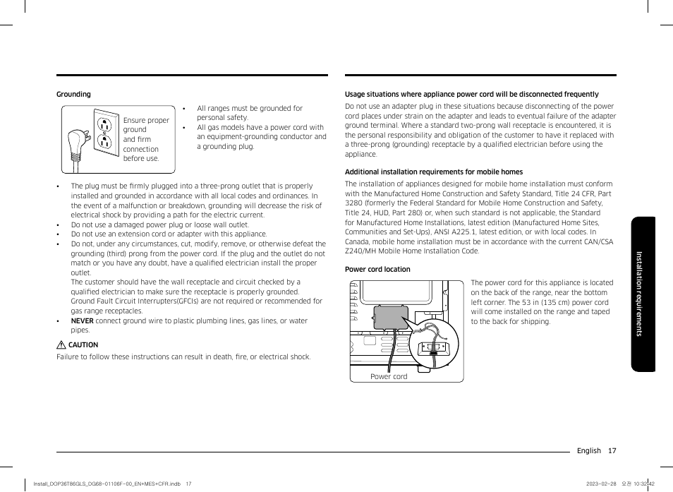Dacor Transitional 36 Inch Freestanding Gas Smart Range Install Guide User Manual | Page 17 / 96