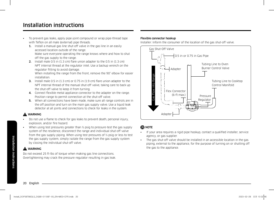 Installation instructions | Dacor Transitional 36 Inch Freestanding Gas Smart Range Install Guide User Manual | Page 20 / 96