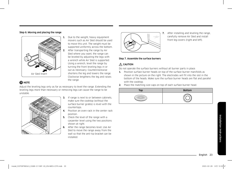 Dacor Transitional 36 Inch Freestanding Gas Smart Range Install Guide User Manual | Page 23 / 96