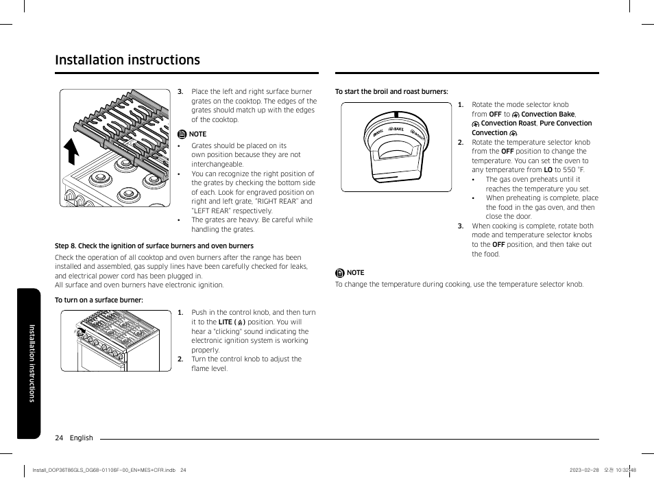 Installation instructions | Dacor Transitional 36 Inch Freestanding Gas Smart Range Install Guide User Manual | Page 24 / 96