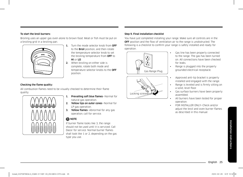 Dacor Transitional 36 Inch Freestanding Gas Smart Range Install Guide User Manual | Page 25 / 96