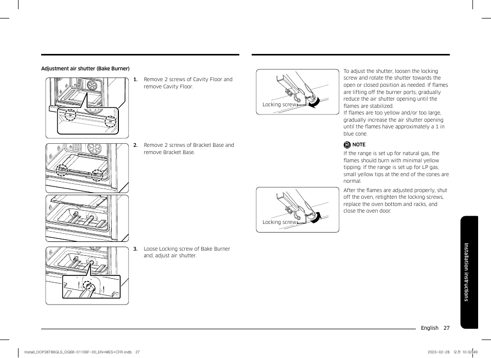 Dacor Transitional 36 Inch Freestanding Gas Smart Range Install Guide User Manual | Page 27 / 96