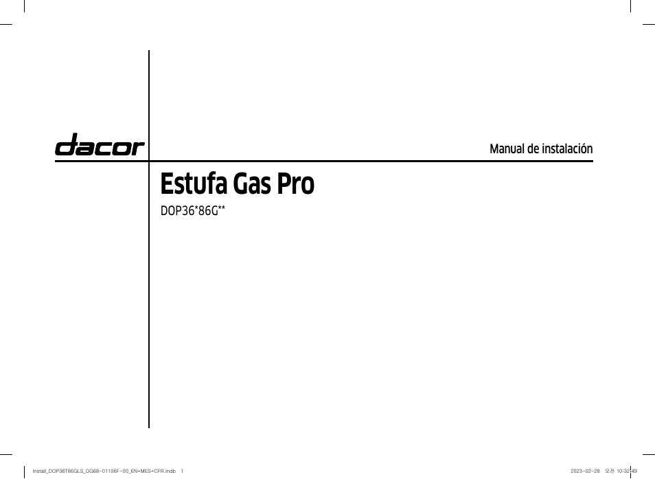 Estufa gas pro | Dacor Transitional 36 Inch Freestanding Gas Smart Range Install Guide User Manual | Page 33 / 96