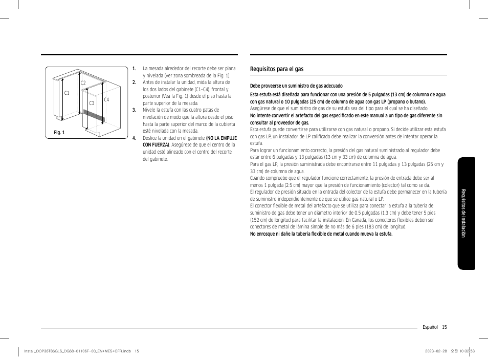 Requisitos para el gas | Dacor Transitional 36 Inch Freestanding Gas Smart Range Install Guide User Manual | Page 47 / 96