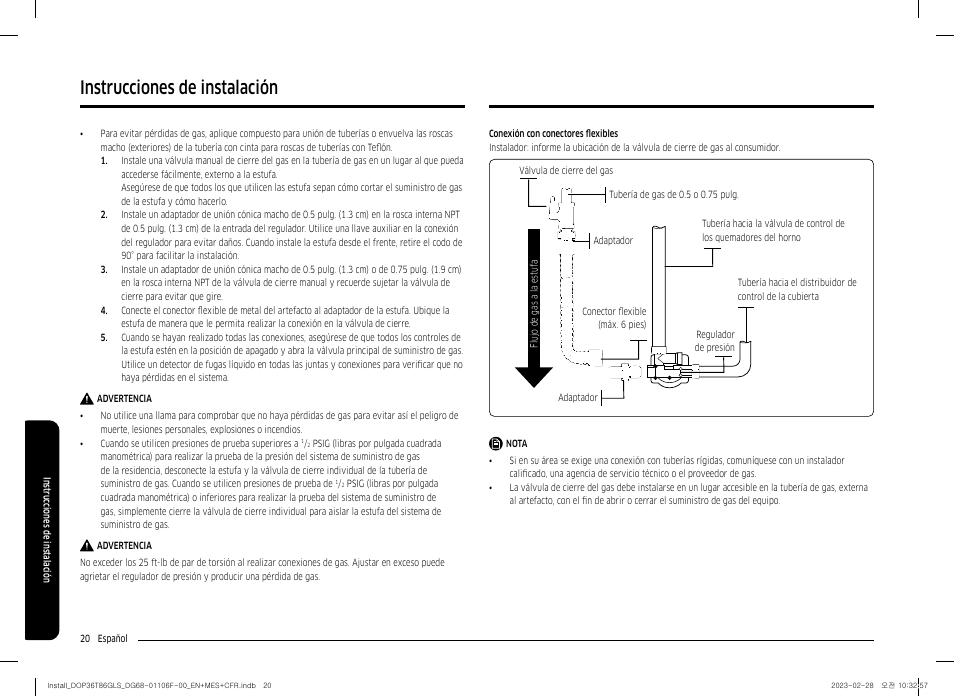 Instrucciones de instalación | Dacor Transitional 36 Inch Freestanding Gas Smart Range Install Guide User Manual | Page 52 / 96