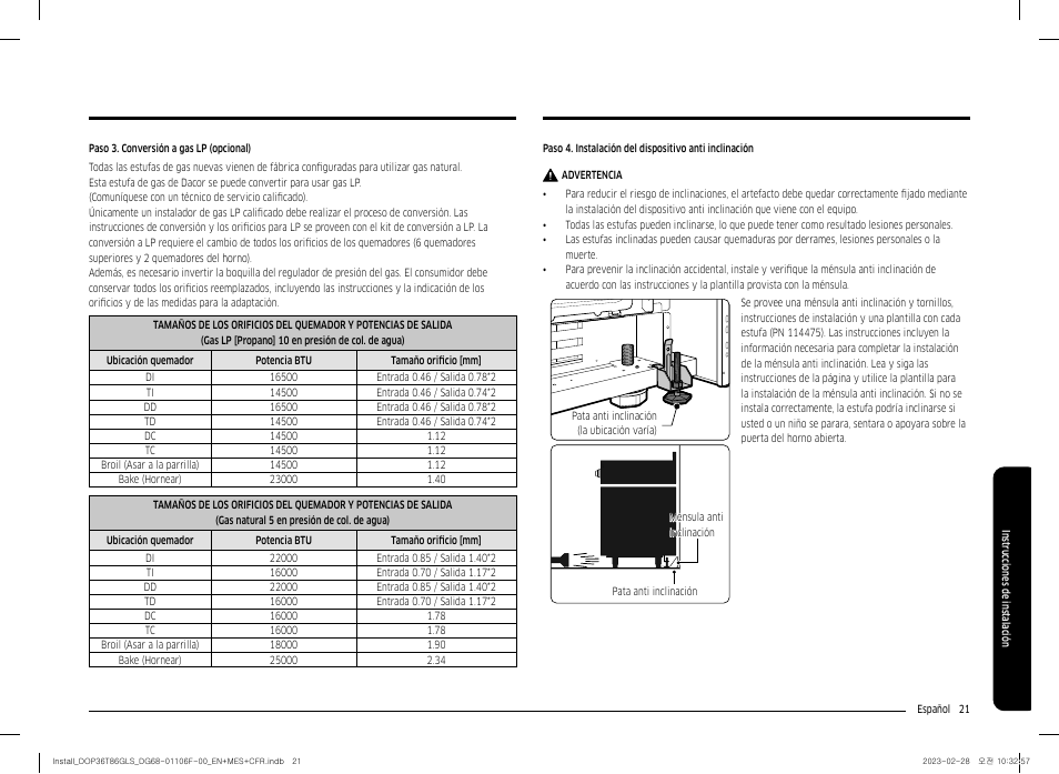 Dacor Transitional 36 Inch Freestanding Gas Smart Range Install Guide User Manual | Page 53 / 96