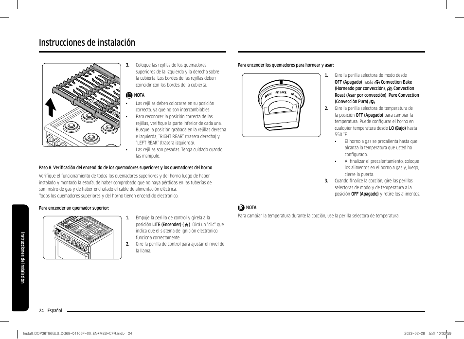 Instrucciones de instalación | Dacor Transitional 36 Inch Freestanding Gas Smart Range Install Guide User Manual | Page 56 / 96