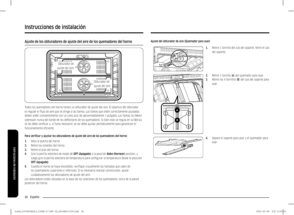 Instrucciones de instalación | Dacor Transitional 36 Inch Freestanding Gas Smart Range Install Guide User Manual | Page 58 / 96