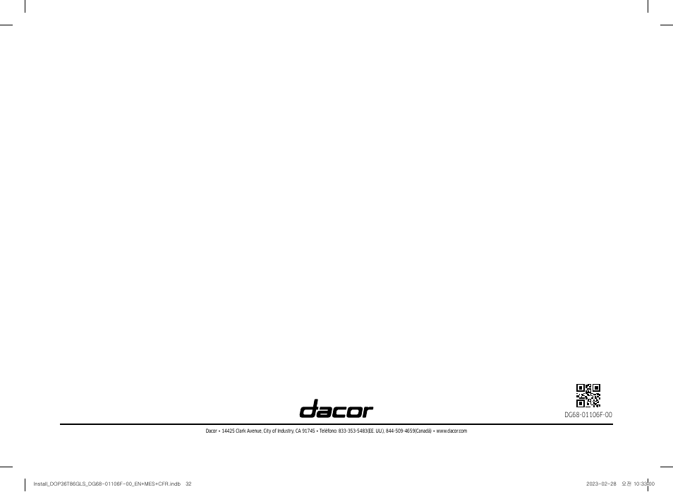 Dacor Transitional 36 Inch Freestanding Gas Smart Range Install Guide User Manual | Page 64 / 96