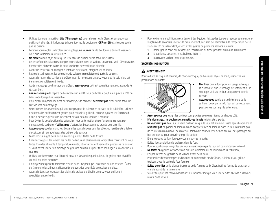 Sécurité liée au four | Dacor Transitional 36 Inch Freestanding Gas Smart Range Install Guide User Manual | Page 73 / 96