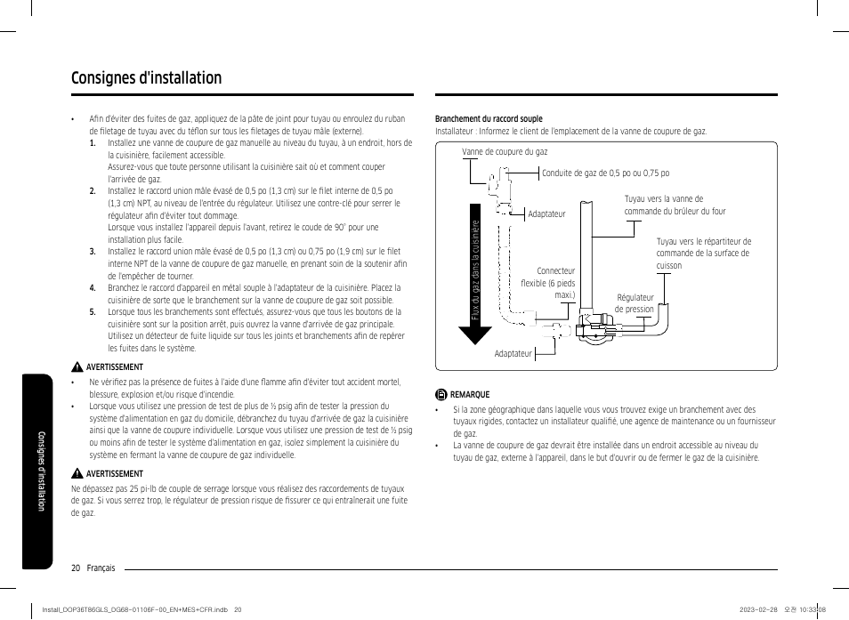 Consignes d'installation | Dacor Transitional 36 Inch Freestanding Gas Smart Range Install Guide User Manual | Page 84 / 96