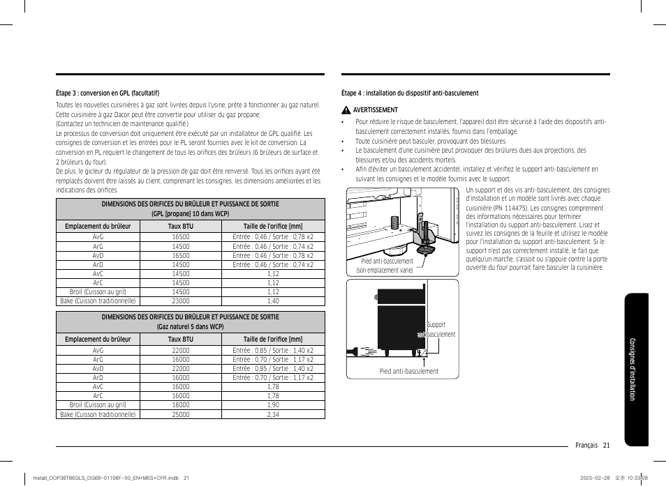 Dacor Transitional 36 Inch Freestanding Gas Smart Range Install Guide User Manual | Page 85 / 96