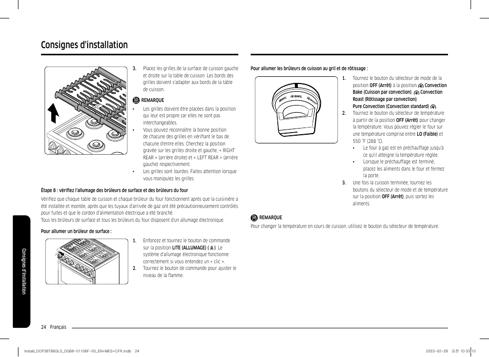 Consignes d'installation | Dacor Transitional 36 Inch Freestanding Gas Smart Range Install Guide User Manual | Page 88 / 96