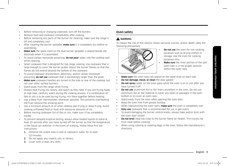 Oven safety | Dacor Transitional 36 Inch Freestanding Gas Smart Range Install Guide User Manual | Page 9 / 96