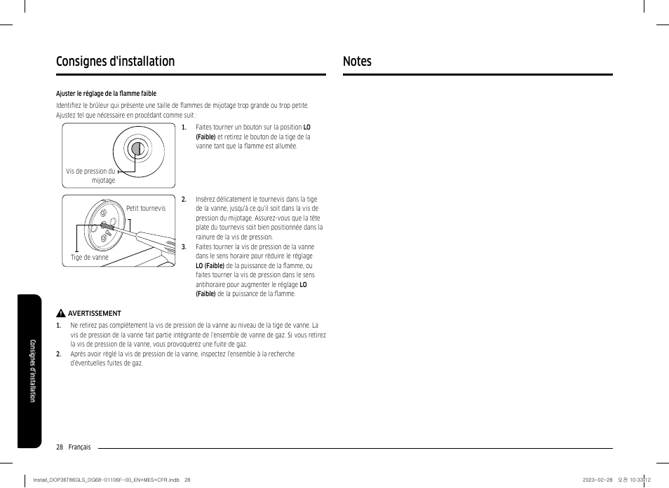 Consignes d'installation | Dacor Transitional 36 Inch Freestanding Gas Smart Range Install Guide User Manual | Page 92 / 96