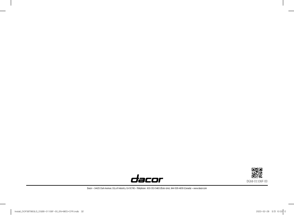 Dacor Transitional 36 Inch Freestanding Gas Smart Range Install Guide User Manual | Page 96 / 96