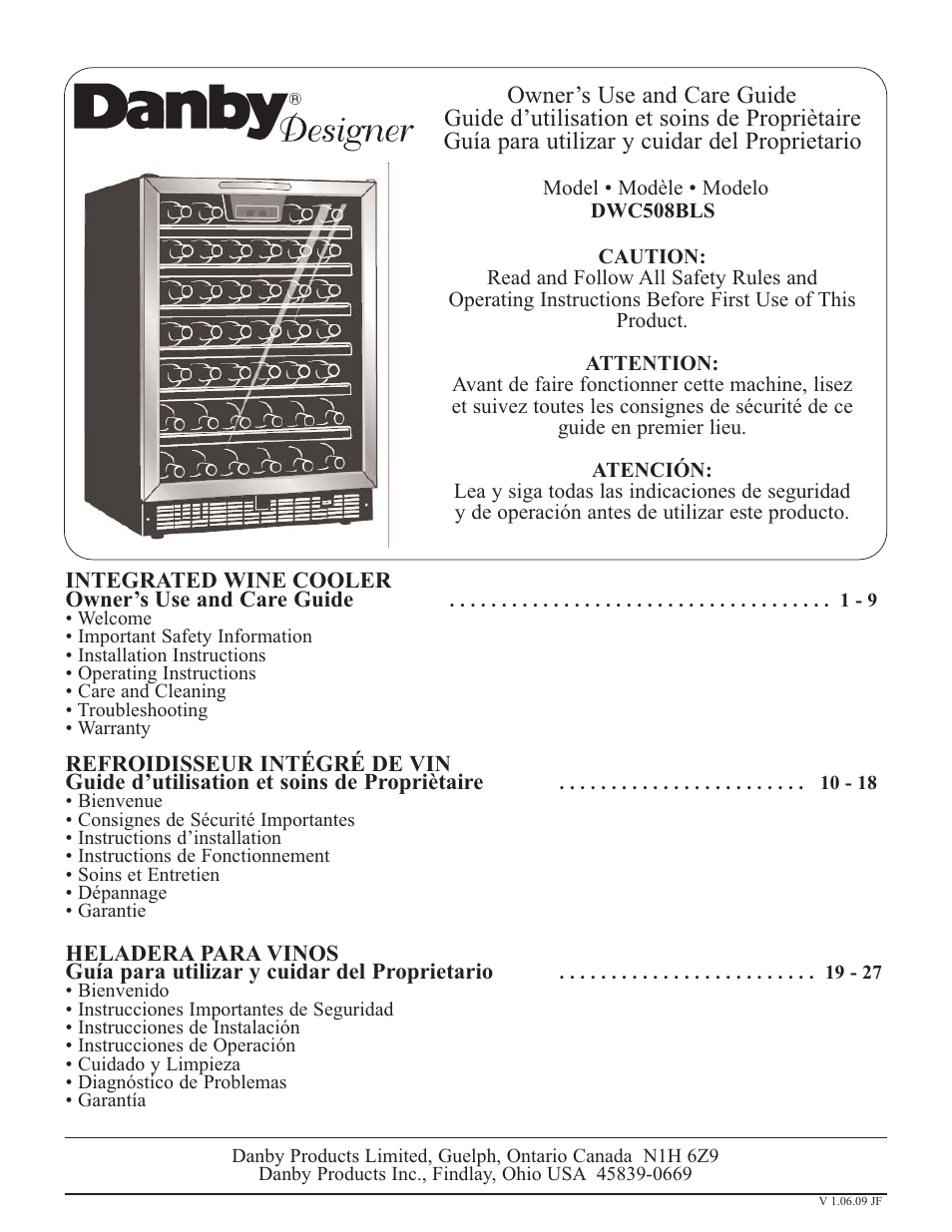 Danby DWC508BLS User Manual | 27 pages