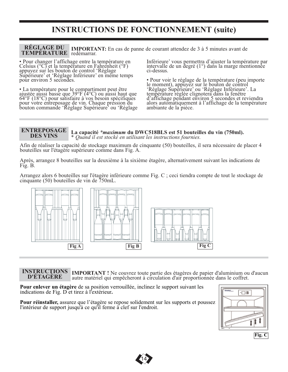 Instructions de fonctionnement (suite) | Danby DWC508BLS User Manual | Page 14 / 27