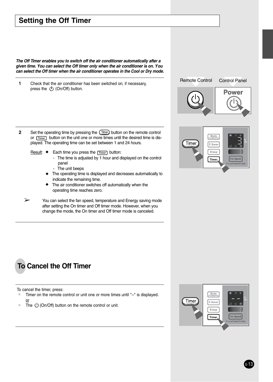 Setting the off timer | Danby DAC14004D User Manual | Page 13 / 58