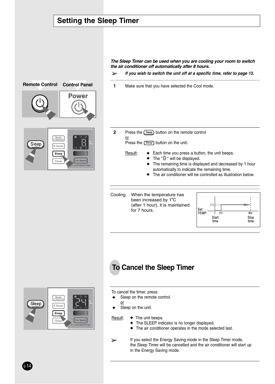 Setting the sleep timer | Danby DAC14004D User Manual | Page 14 / 58