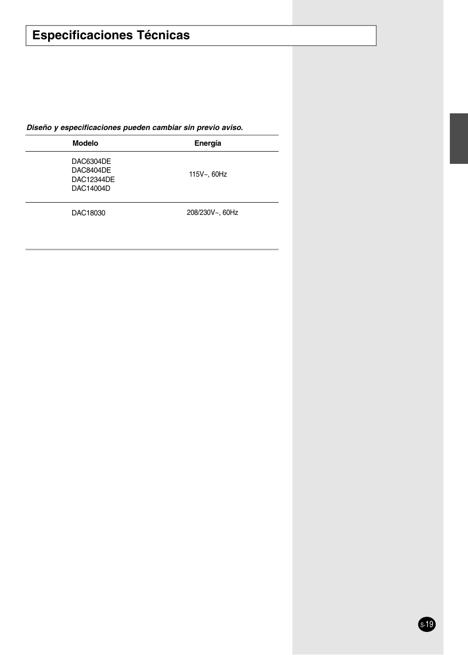Especificaciones técnicas | Danby DAC14004D User Manual | Page 37 / 58