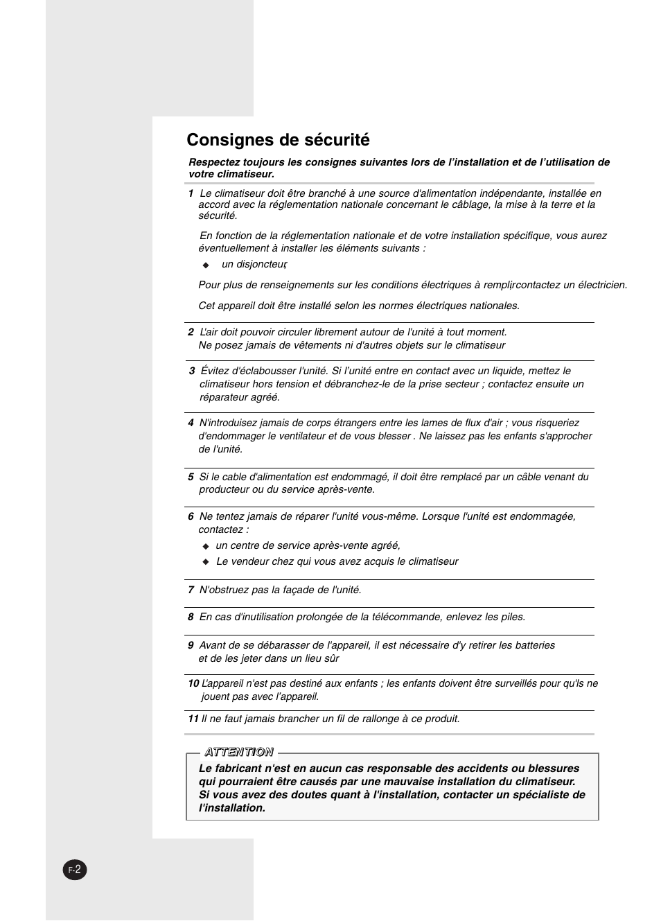 Consignes de sécurité | Danby DAC14004D User Manual | Page 38 / 58