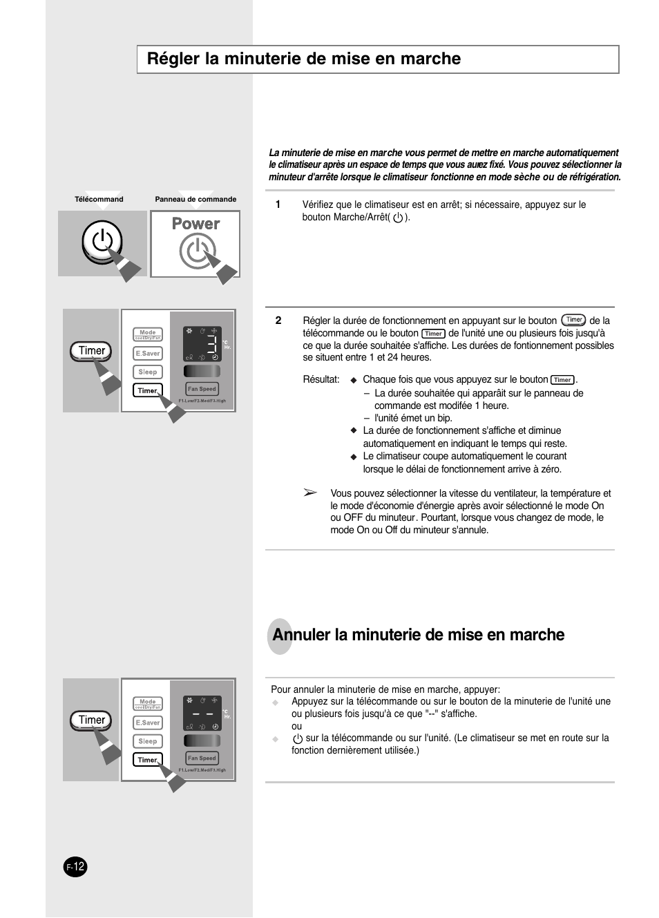 Régler la minuterie de mise en marche, Annuler la minuterie de mise en marche | Danby DAC14004D User Manual | Page 48 / 58